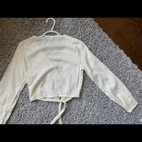 Off white crop tie long sleeve button up - Picture 5 of 5